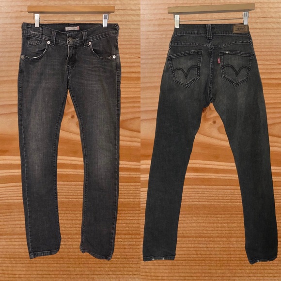 Lightly distressed black gray wash low rise jeans western punk cowgirl rodeo - Picture 2 of 5